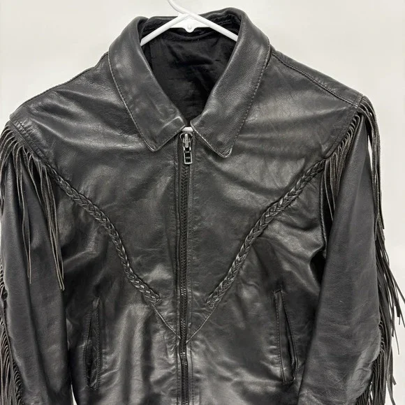 Vintage Western Genuine Leather Jacket Harley Davidson Patch Fringe Lace Women M - Picture 3 of 15